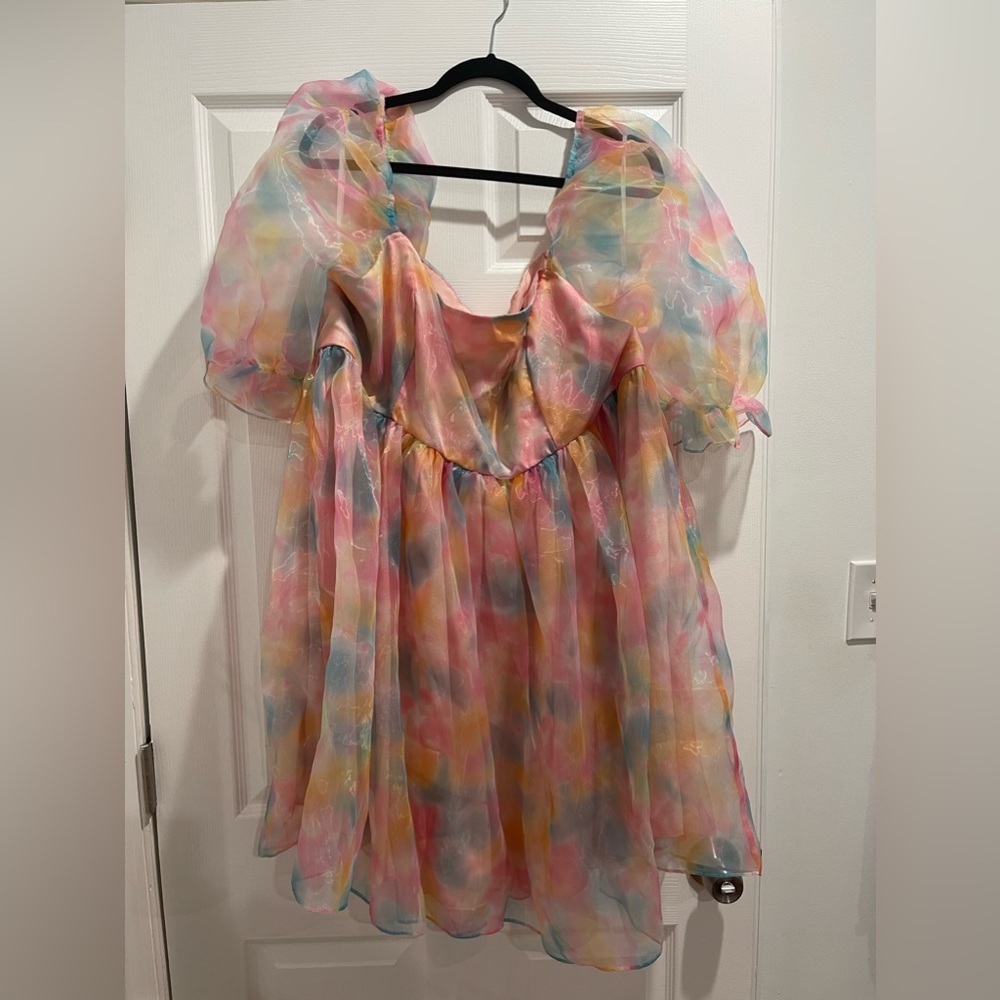 Shein tie dye puff sleeve dress